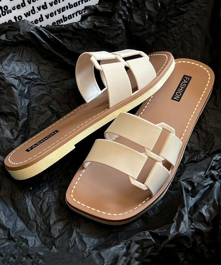 Versatile Khaki Flat Soft Slippers Peep Toe