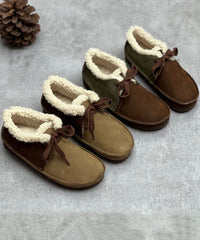Coffee Flat Shoes For Lace Up Fuzzy Wool Lined Flat Shoes For Women
