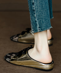 Handmade Silver Hollow Out Lace Splicing Cowhide Leather Slide Sandals