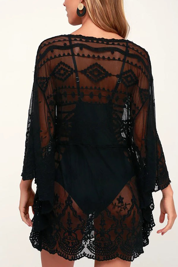 Skylar Embroidered Bell Sleeve Cover-up