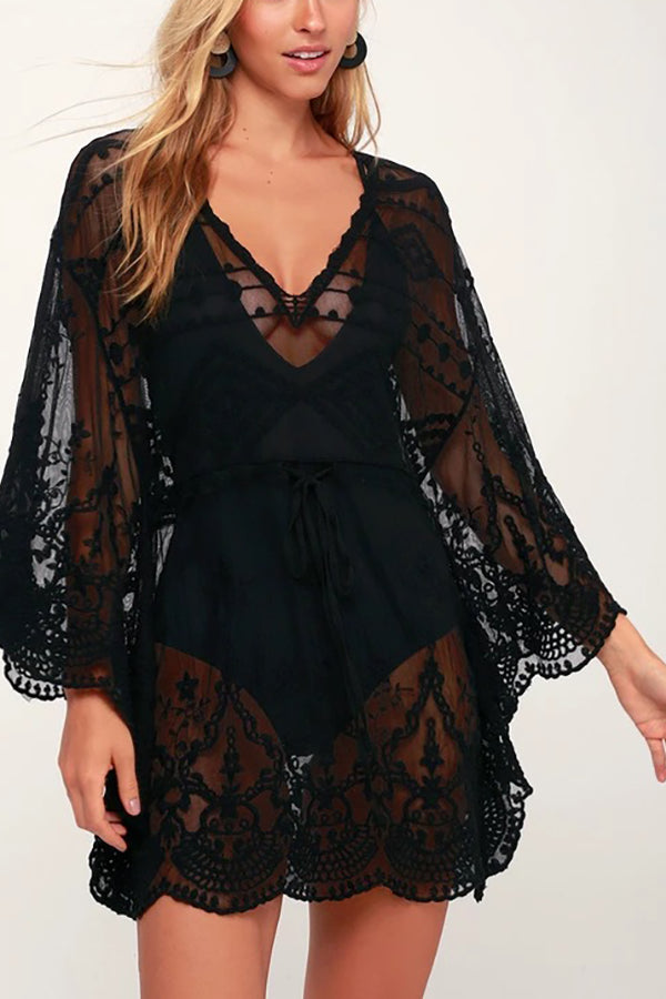 Skylar Embroidered Bell Sleeve Cover-up