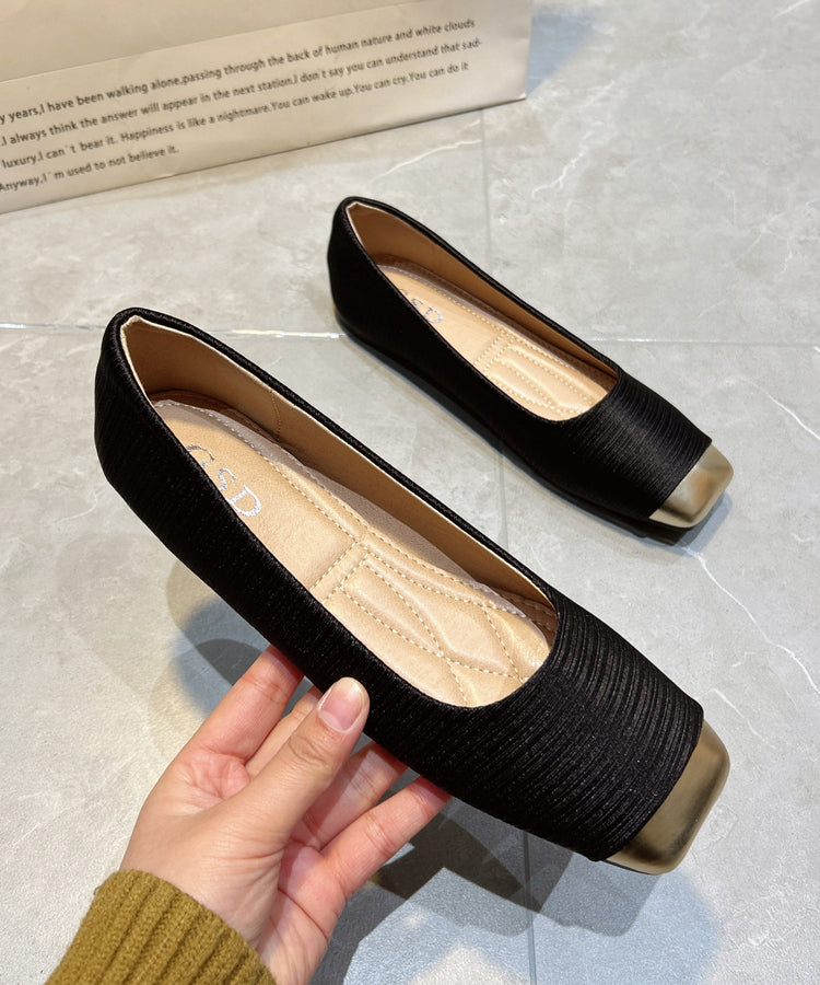 New Comfy Versatile Apricot Splicing Flat Feet Shoes Silk