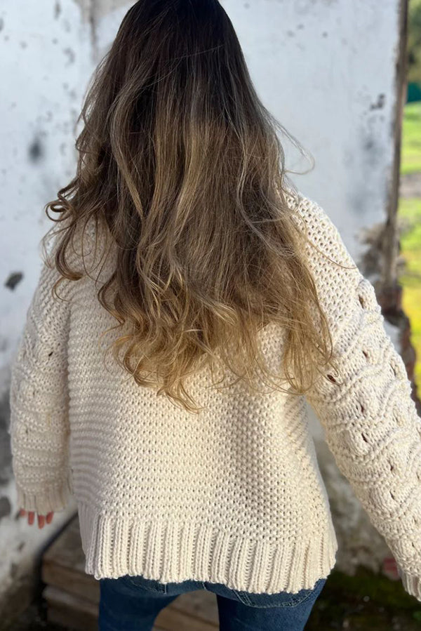 Knit Solid Color V-neck Long-sleeved Cardigan