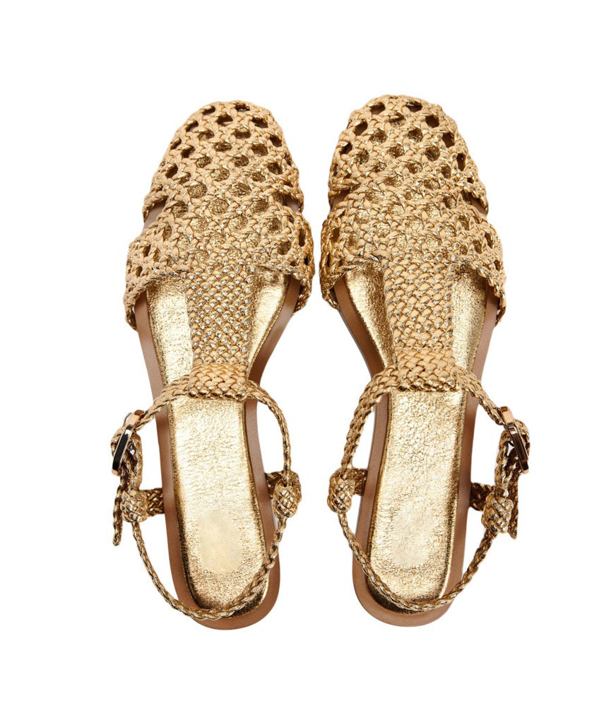 Gold Water Sandals Faux Leather Unique Splicing Hollow Out