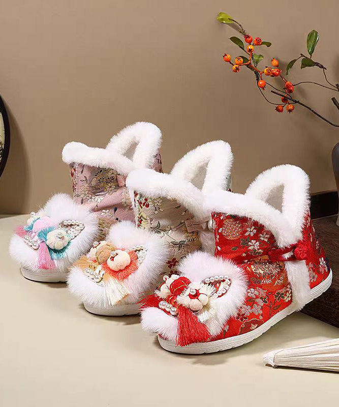 Pink Embroidery Nail Bead Splicing Boots