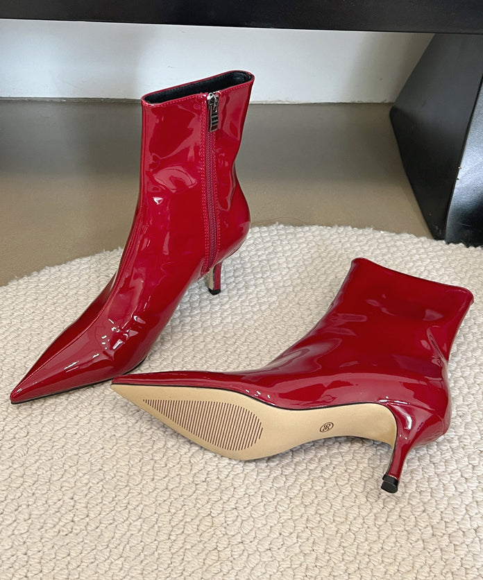 Yellow Splicing Stiletto Boots Pointed Toe