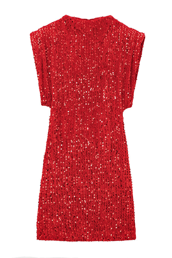 Sequined Round Neck Sleeveless Slim-fit Mini Dress