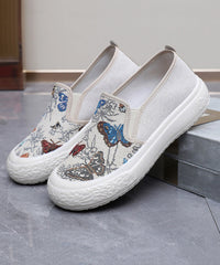 Women Casual Embroidered Flats Black Cotton Fabric