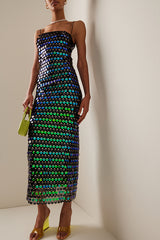 Sequined Halter-neck Backless Slim Fit Slit Midi Dress