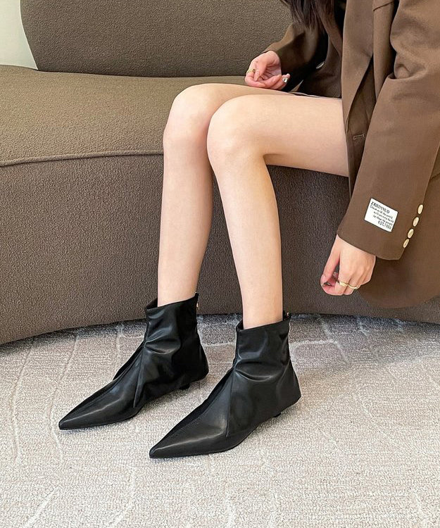 Splicing Ankle Boots Khaki Faux Leather Pointed Toe
