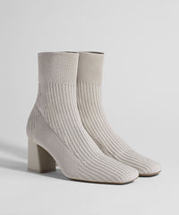 Grey Stretch Fabric Splicing Chunky Boots