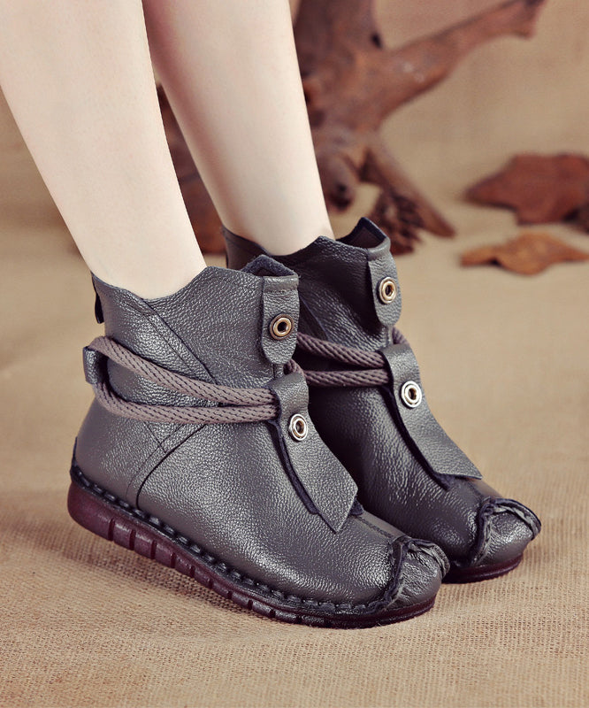 Handmade Comfortable Cowhide Leather Splicing Brown Boots