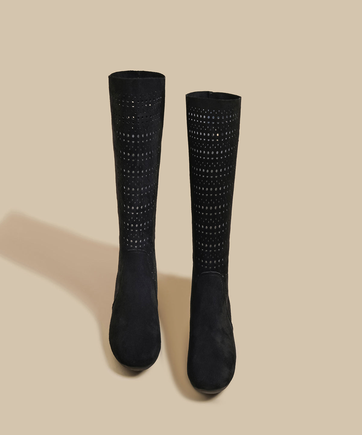 Black Suede Hollow Out Splicing Fashion Boots