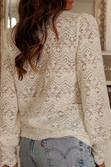 Openwork Lace Long-sleeved V-neck Elegant Shirt