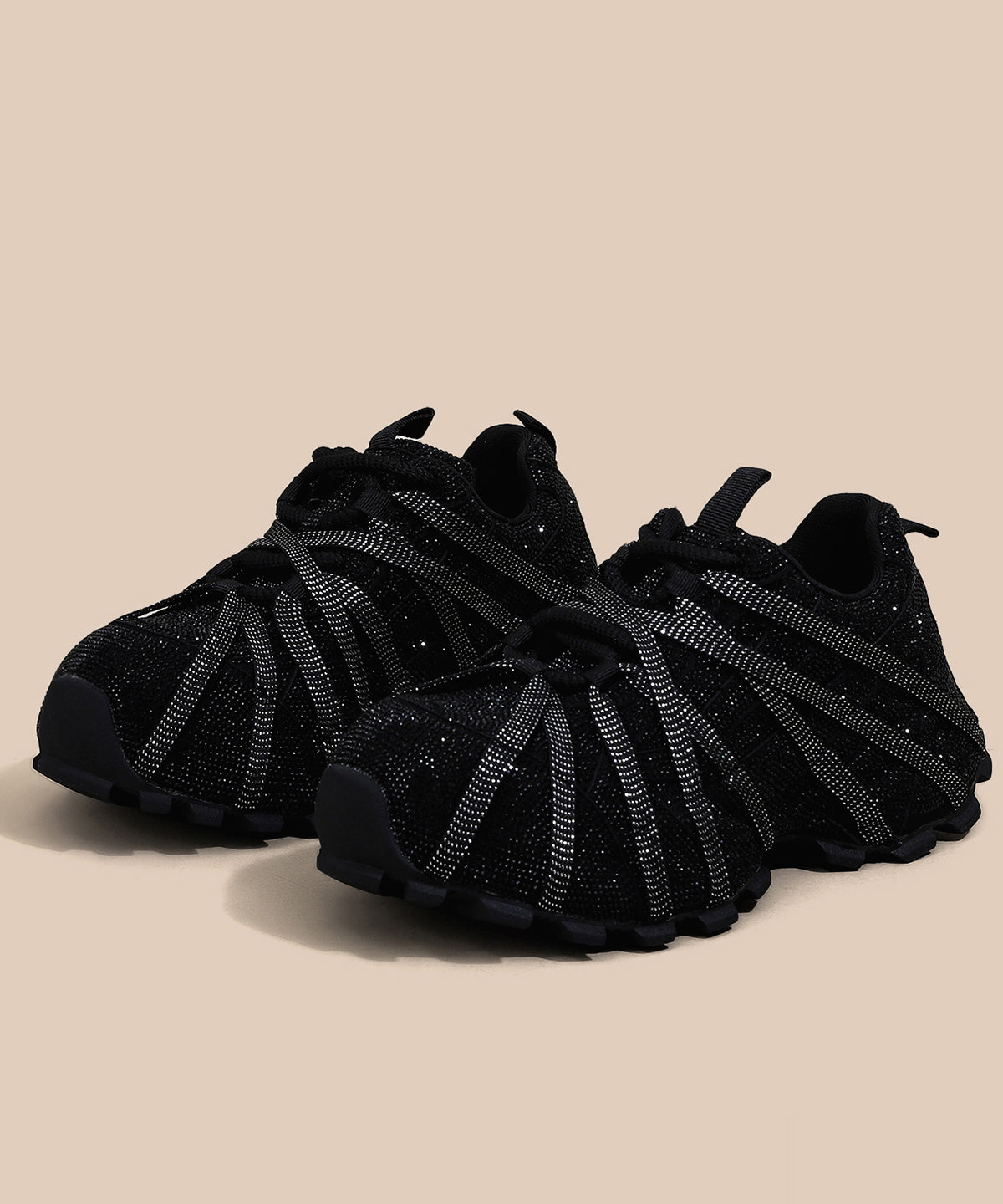 Lace Up Splicing Platform Sport Shoes Black Zircon