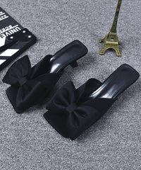 Black High Heel Bow Splicing Slide Sandals