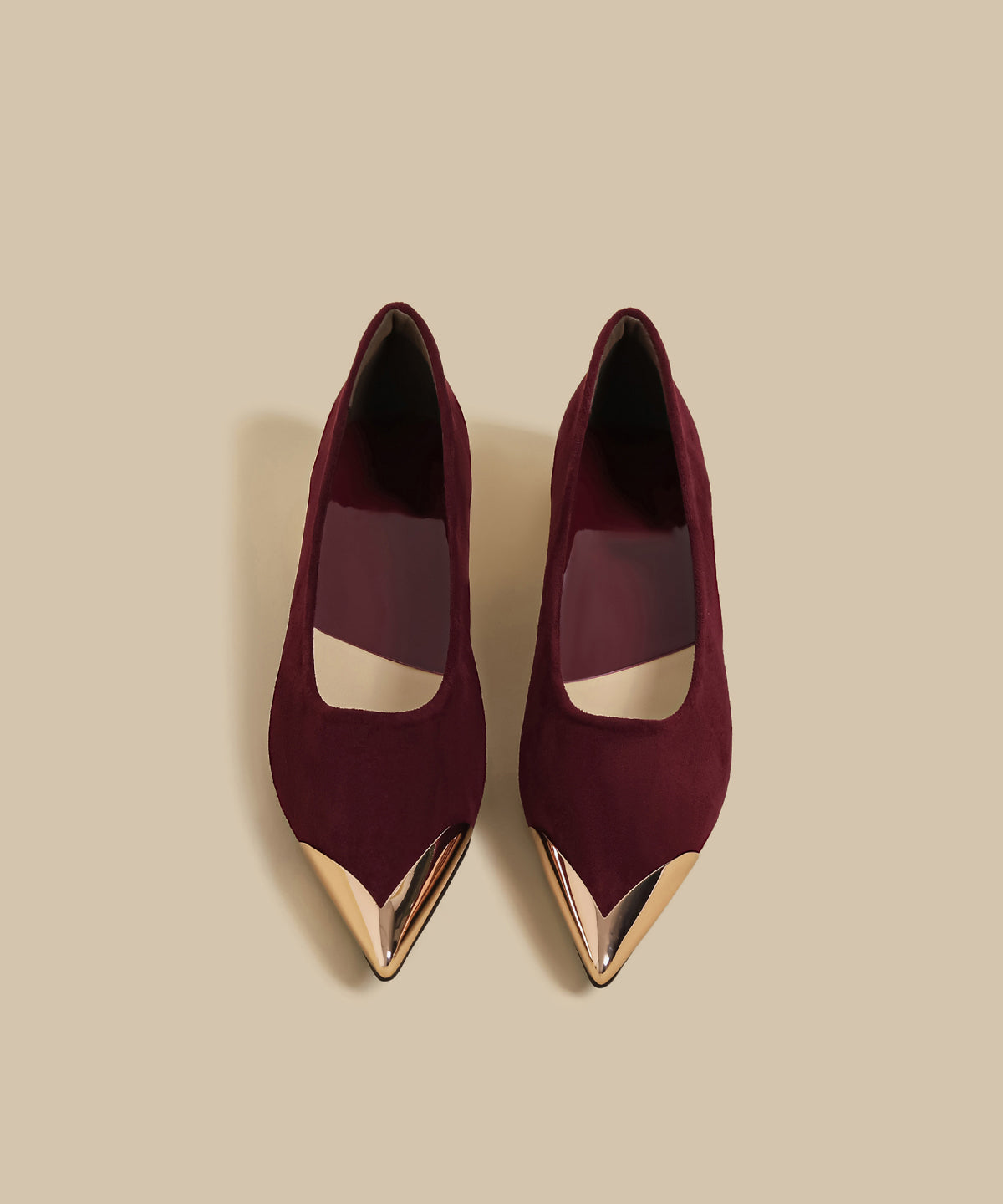 Wine Red Suede Splicing Flat Shoes Pointed Toe