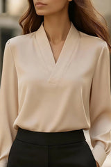 Solid Color V-neck Long-sleeved Casual Professional Shirt