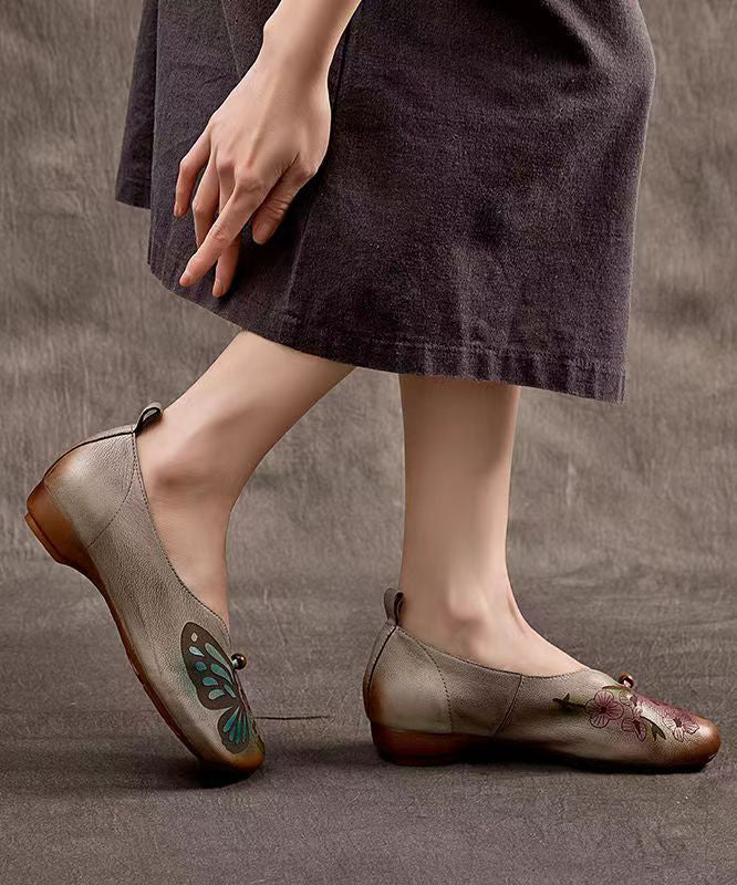 Spring New Boho Embossed Cowhide Flats Shoes