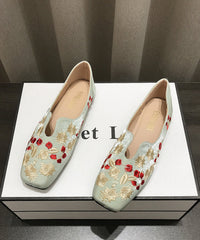 Embroidered Flat Shoes Apricot Cotton Fabric