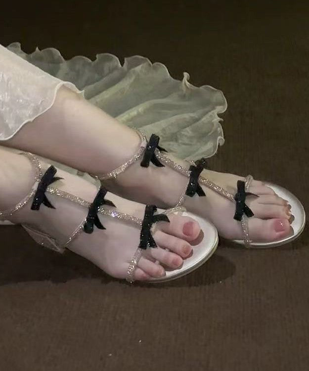 Stylish Chunky Heel Sandals Bow Zircon Peep Toe