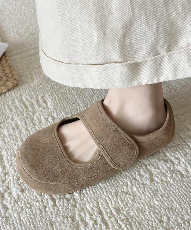 Casual Buckle Strap Splicing Platform Flats Shoes Yellow Suede