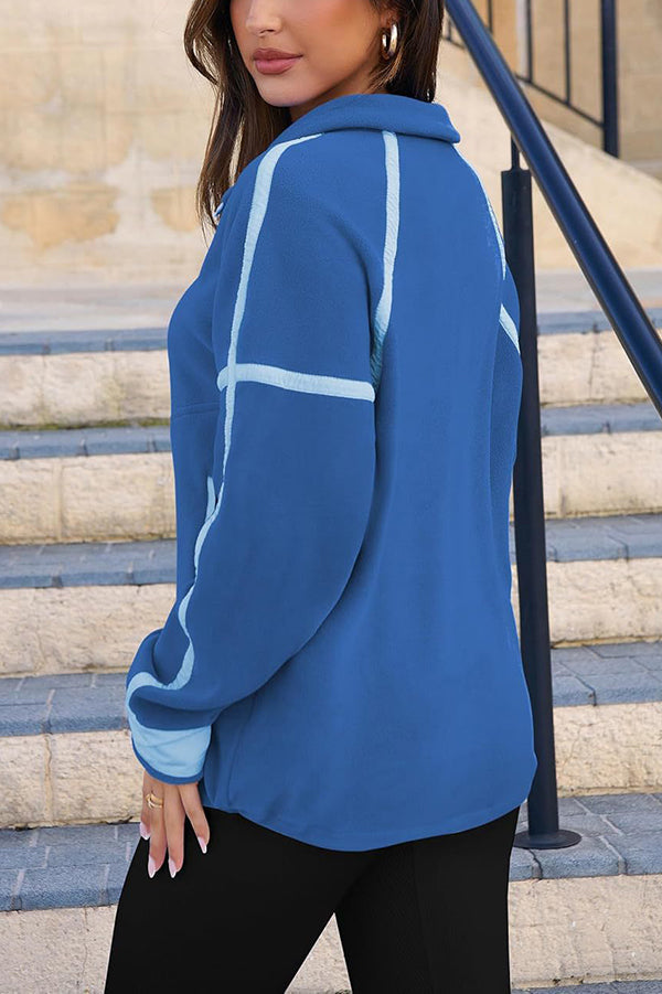 Color-blocked Trim Loose Casual Pocket Sweatshirt
