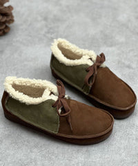 Coffee Flat Shoes For Lace Up Fuzzy Wool Lined Flat Shoes For Women