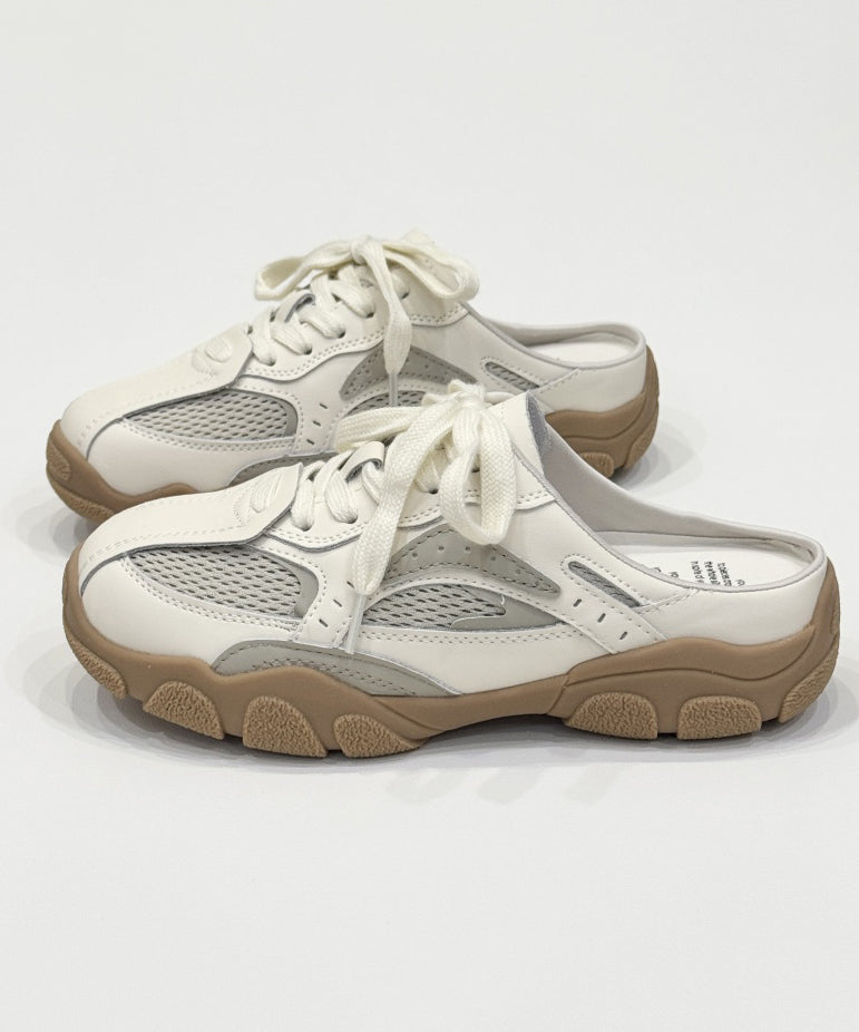 Silver Platform Faux Leather Chic Splicing Slide Sandals Lace Up