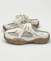 Silver Platform Faux Leather Chic Splicing Slide Sandals Lace Up