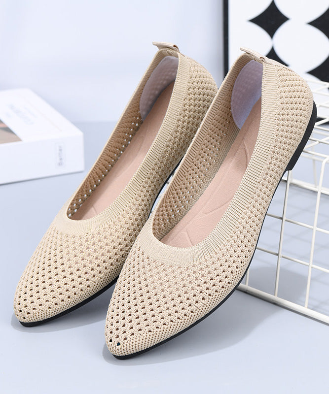 Yellow Breathable Mesh Splicing Flat Feet Shoes Pointed Toe