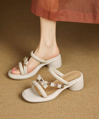 Beautiful Splicing Chunky Black Cowhide Leather Slide Sandals