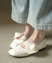 Women Floral Splicing Flats Brown Cowhide Leather