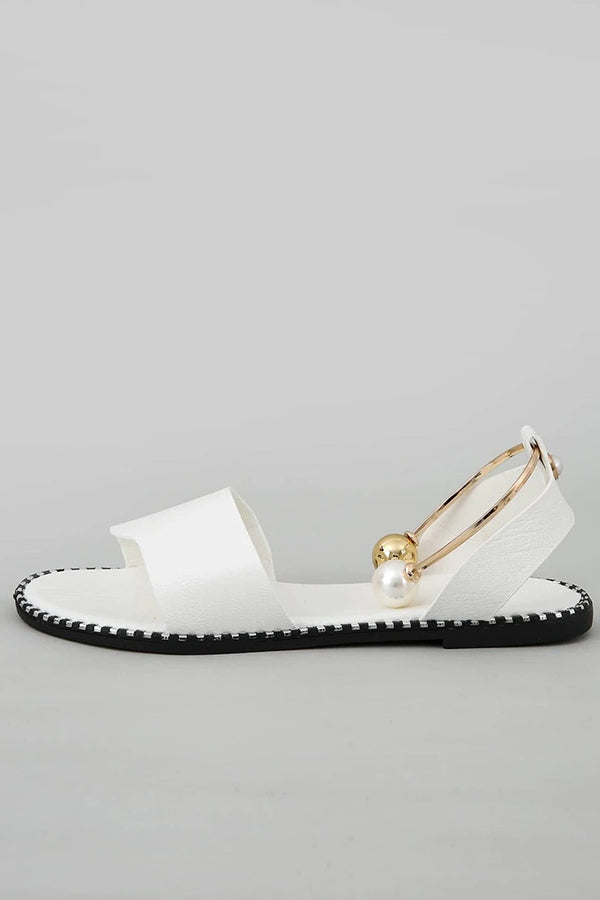 Simple Flat Bottom Pearl Buckle Roman Sandals