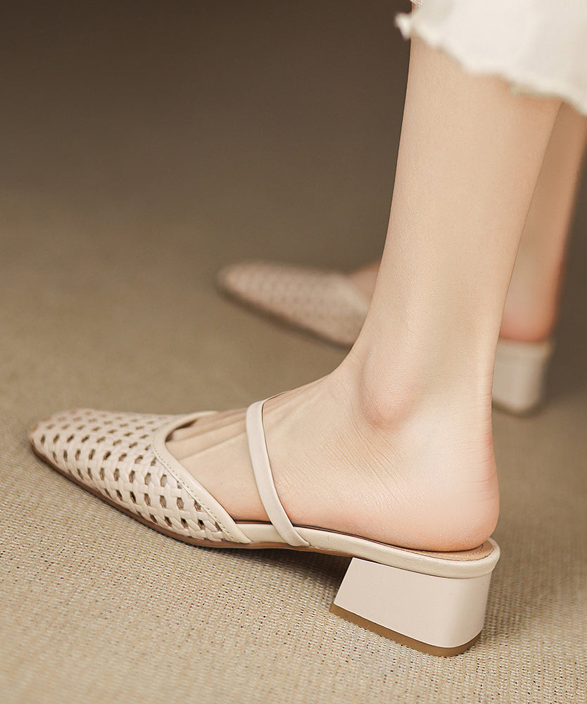 Black Splicing Boutique Chunky Slide Sandals Hollow Out