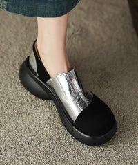 Vintage Splicing Platform Flat Shoes For Silver Faux Leather
