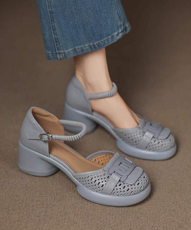 Beige Sheepskin Buckle Strap Splicing Chunky Heel Sandals