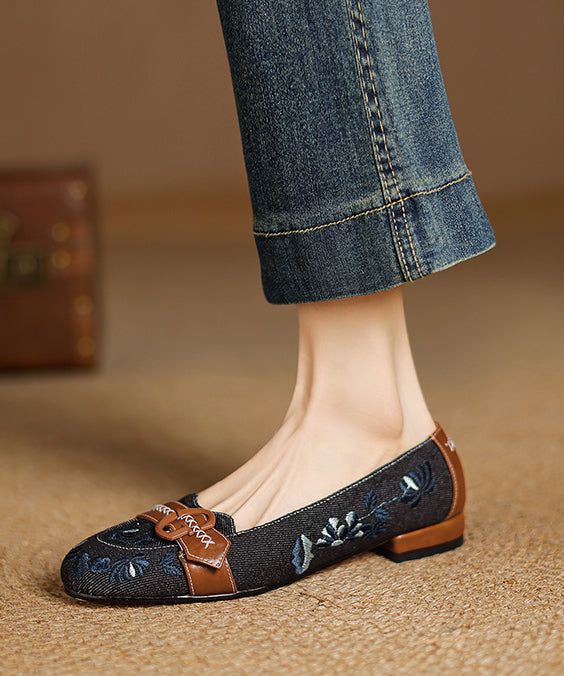 Modern Blue Denim Embroidered Splicing Flat Feet Shoes