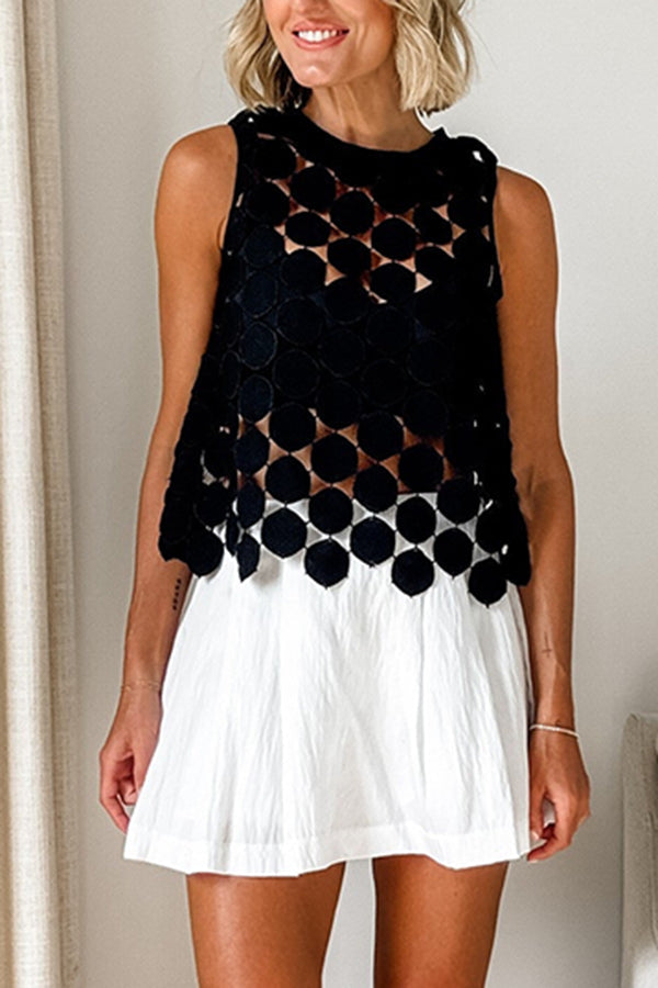 Through Circle Embroidery Round Neck Sleeveless Tank