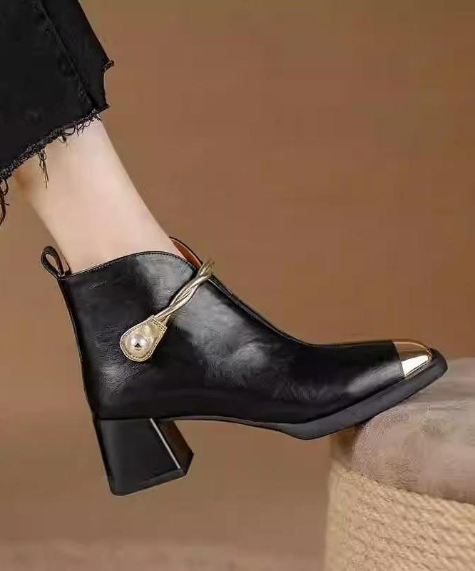 Classy Black Faux Leather Splicing Chunky Boots