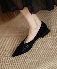 Black Hollow Out Breathable Tulle Splicing Flats