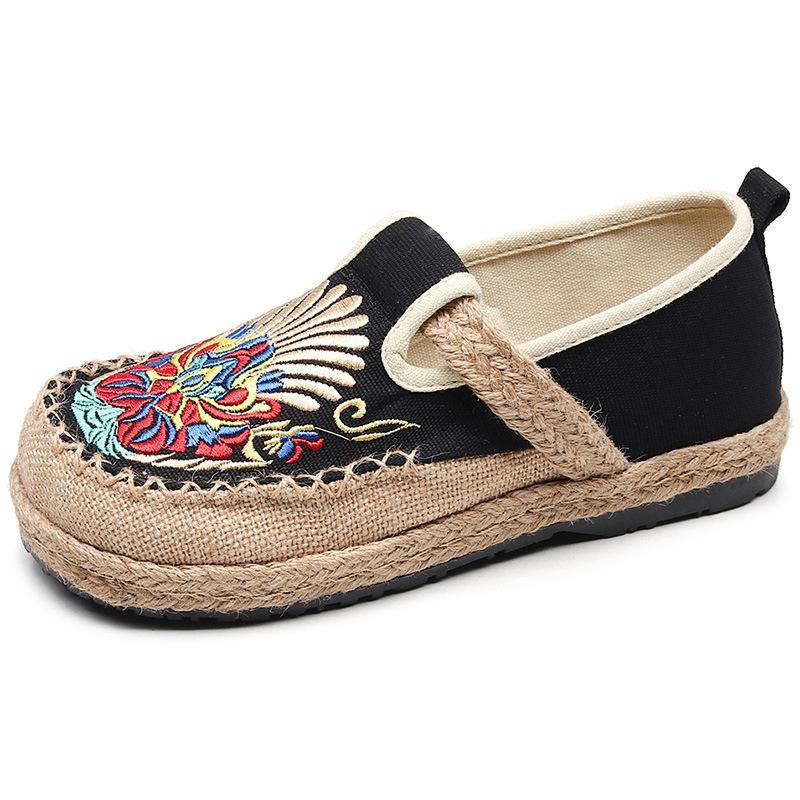 Flats Black Embroideried Cotton Fabric Flats Shoes