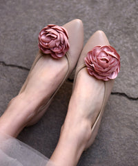Apricot Flat Shoes For Splicing Floral Pointed Toe