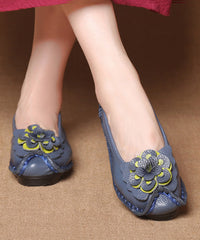 Navy Faux Leather Flower Splicing Flat Feet Shoes