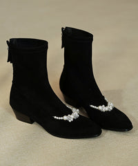 Boutique Brown Suede Nail Bead Splicing Boots