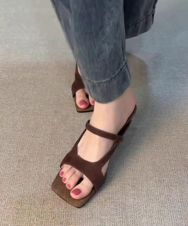 Elegant Splicing High Heel Slide Sandals Brown Suede