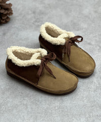 Coffee Flat Shoes For Lace Up Fuzzy Wool Lined Flat Shoes For Women