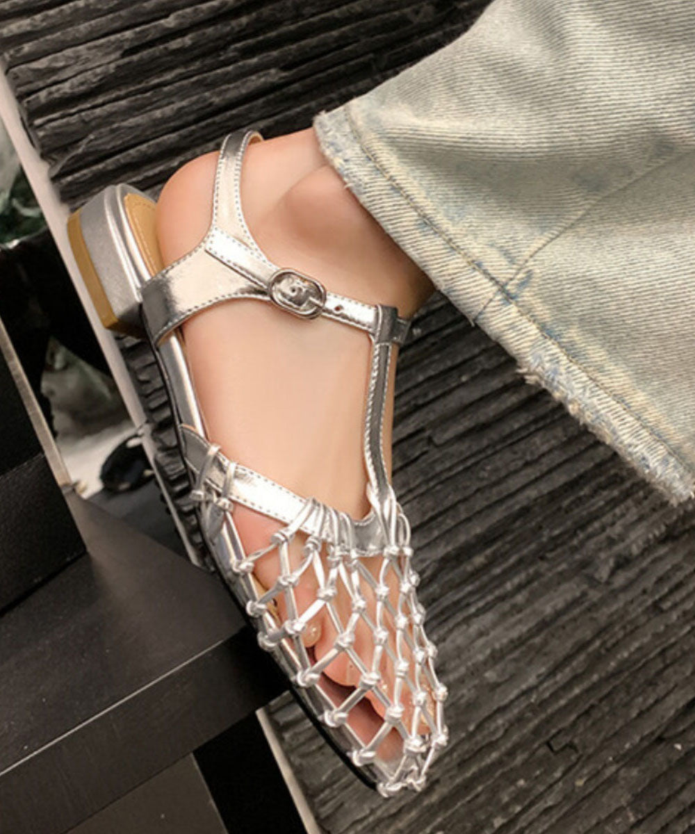 French Hollow Out Buckle Strap Gold Sandals