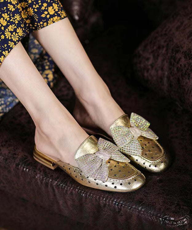 Rose Bow Zircon Splicing Hollow Out Slide Sandals