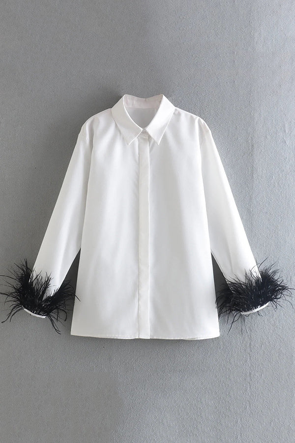Feather Long-sleeved Casual Loose Shirt